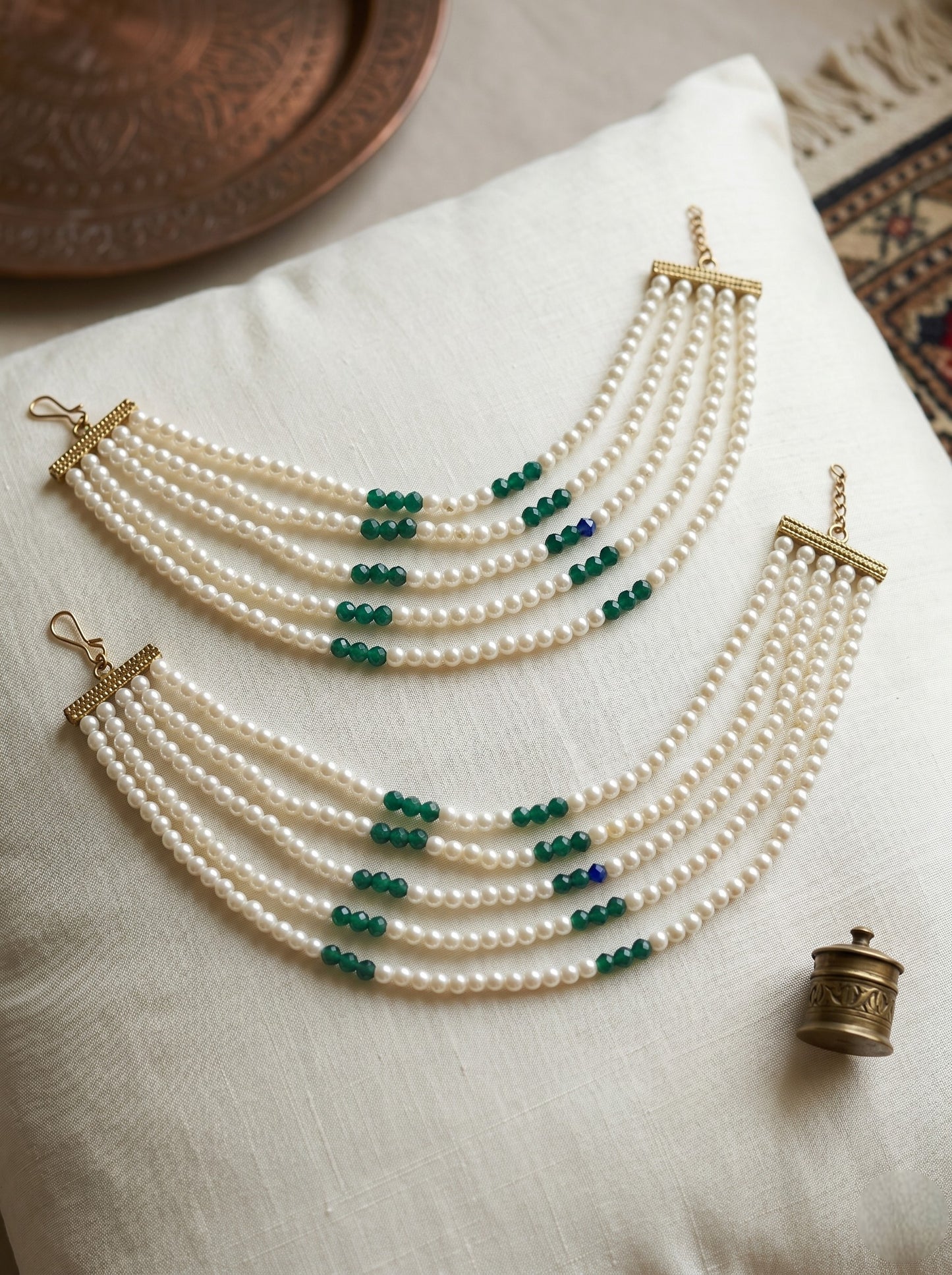 Gold Plated Multi-Layer Pearl Beaded Ear Chain for Women and Girls