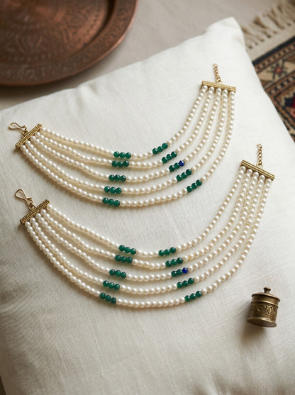 Gold Plated Multi-Layer Pearl Beaded Ear Chain for Women and Girls