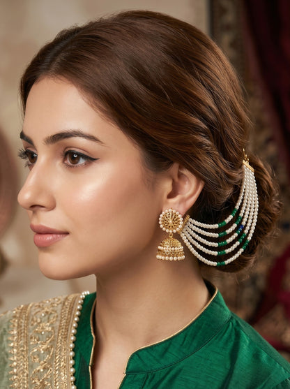 Gold Plated Multi-Layer Pearl Beaded Ear Chain for Women and Girls