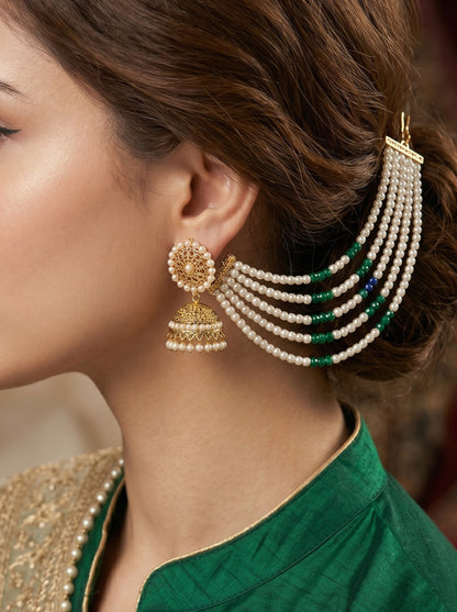 Gold Plated Multi-Layer Pearl Beaded Ear Chain for Women and Girls