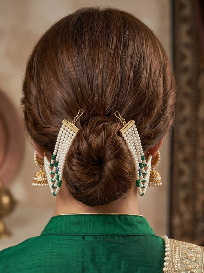 Gold Plated Multi-Layer Pearl Beaded Ear Chain for Women and Girls