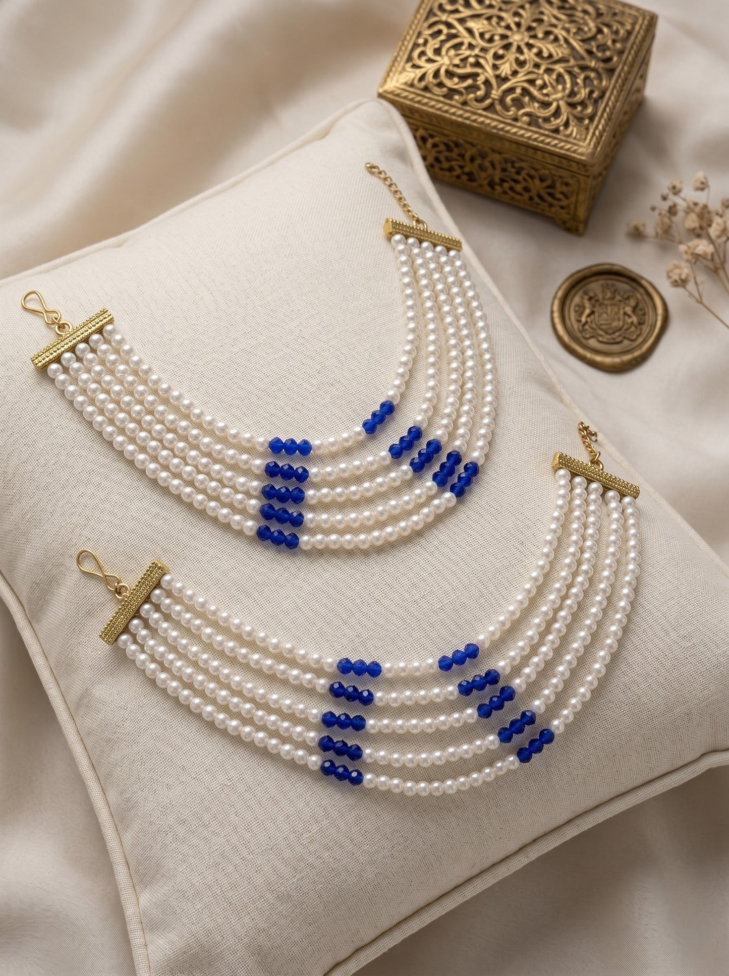 Gold Plated Multi-Layer Pearl Beaded Ear Chain for Women and Girls