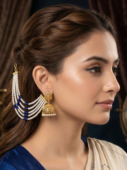 Gold Plated Multi-Layer Pearl Beaded Ear Chain for Women and Girls