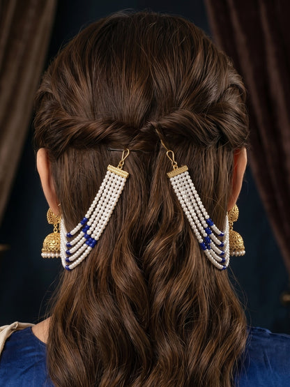 Gold Plated Multi-Layer Pearl Beaded Ear Chain for Women and Girls