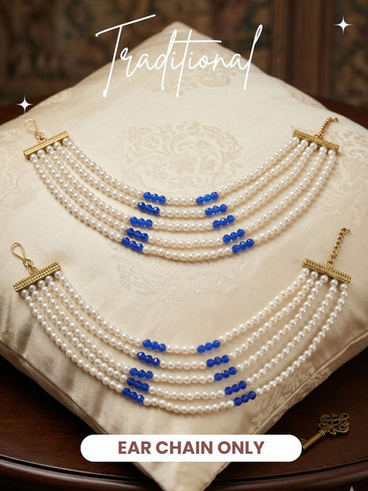 Gold Plated Multi-Layer Pearl Beaded Ear Chain for Women and Girls