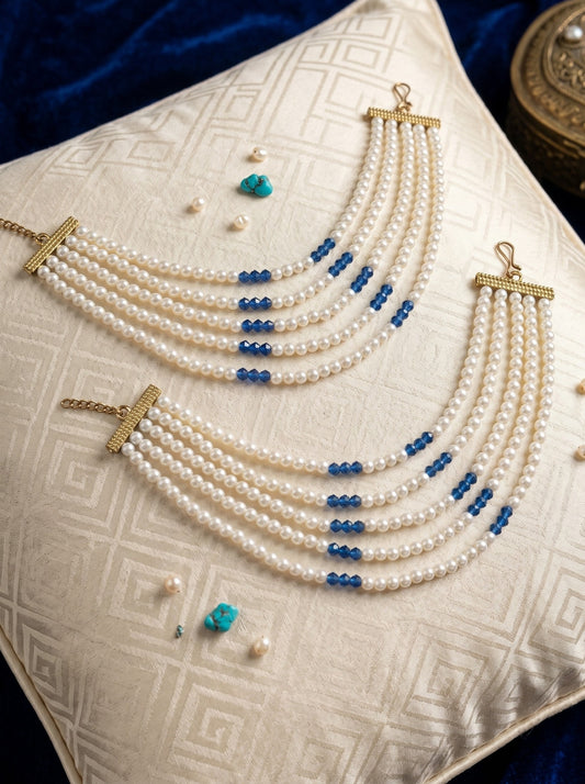 Gold Plated Multi-Layer Pearl Beaded Ear Chain for Women and Girls