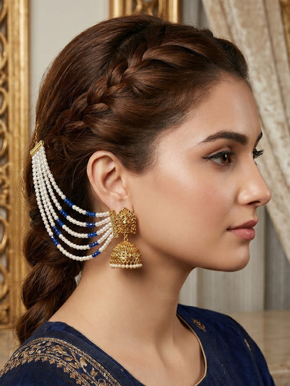 Gold Plated Multi-Layer Pearl Beaded Ear Chain for Women and Girls