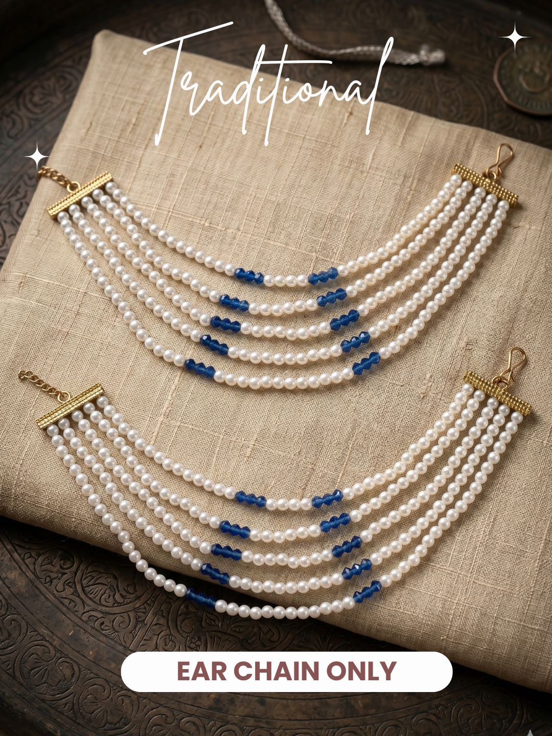 Gold Plated Multi-Layer Pearl Beaded Ear Chain for Women and Girls