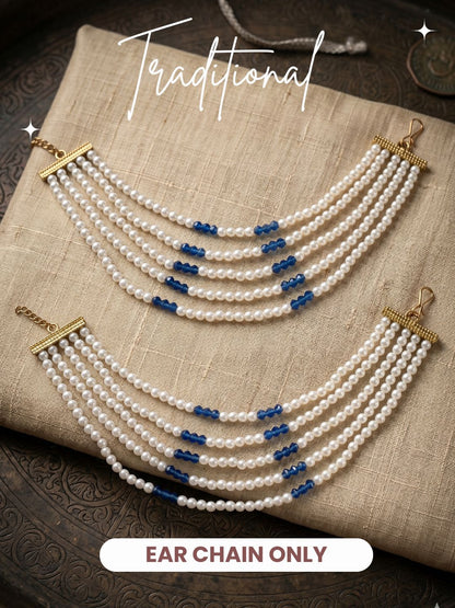 Gold Plated Multi-Layer Pearl Beaded Ear Chain for Women and Girls