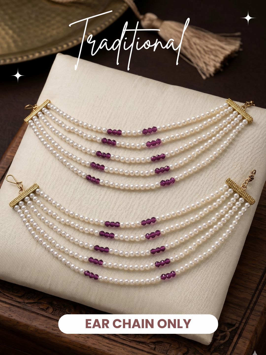 Gold Plated Multi-Layer Pearl Beaded Ear Chain for Women and Girls