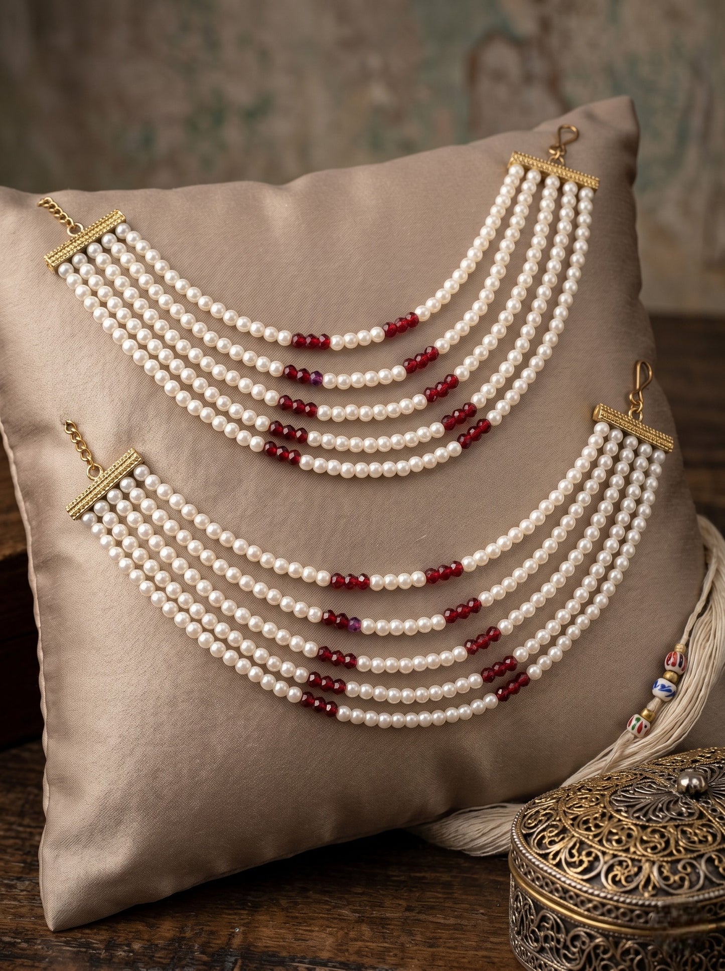 Gold Plated Multi-Layer Pearl Beaded Ear Chain for Women and Girls