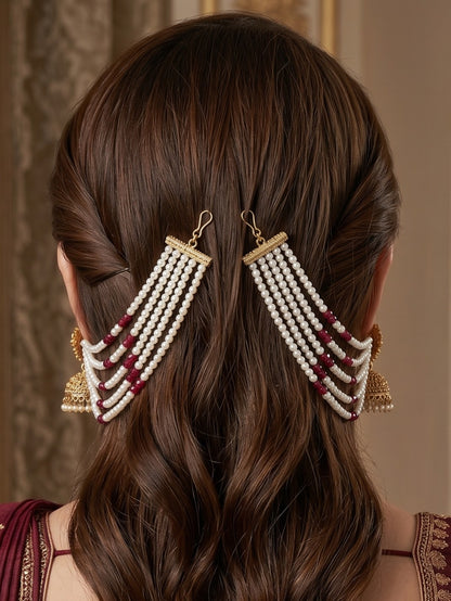 Gold Plated Multi-Layer Pearl Beaded Ear Chain for Women and Girls