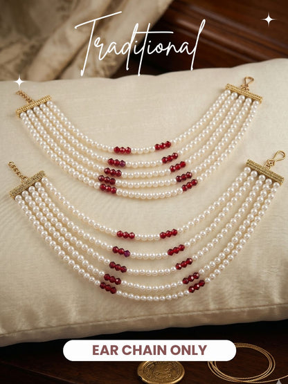 Gold Plated Multi-Layer Pearl Beaded Ear Chain for Women and Girls