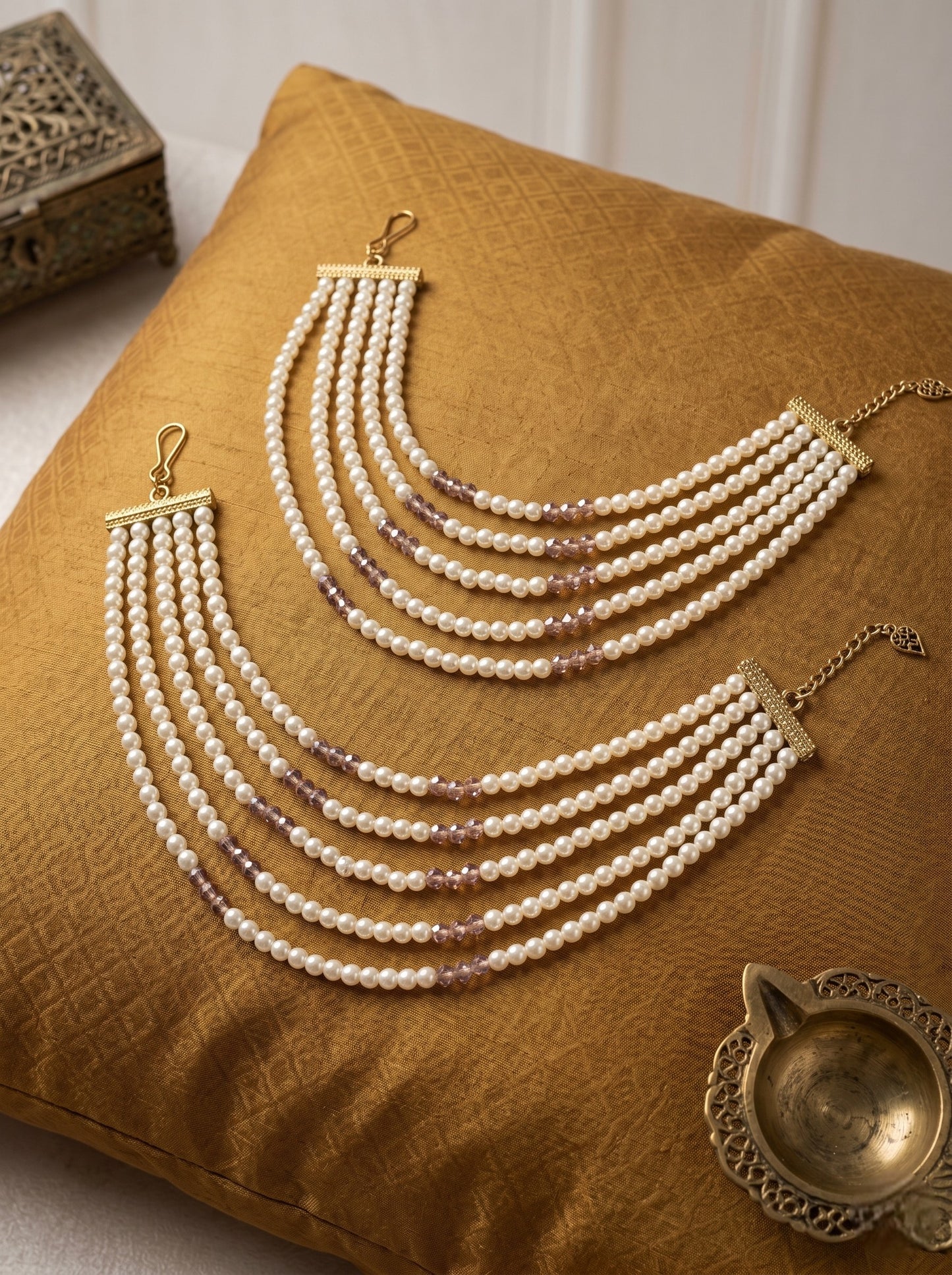 Gold Plated Multi-Layer Pearl Beaded Ear Chain for Women and Girls