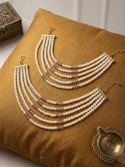 Gold Plated Multi-Layer Pearl Beaded Ear Chain for Women and Girls