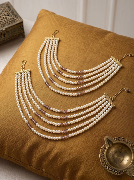 Gold Plated Multi-Layer Pearl Beaded Ear Chain for Women and Girls