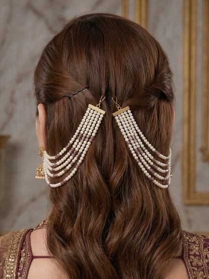 Gold Plated Multi-Layer Pearl Beaded Ear Chain for Women and Girls