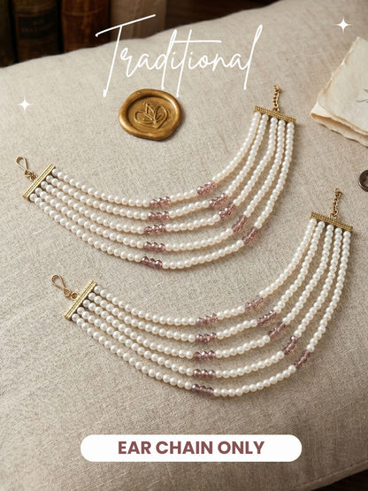 Gold Plated Multi-Layer Pearl Beaded Ear Chain for Women and Girls