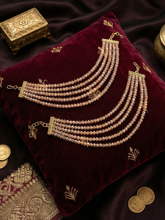 Meira Jewellery Traditional Gold-Plated Multi-Layered Peach Crystal Beaded Ear Chain for Women & Girls, Ethnic Kaan Chain Hair Accessories, Stylish Indian Jewellery for Festival, Wedding & Parties-01