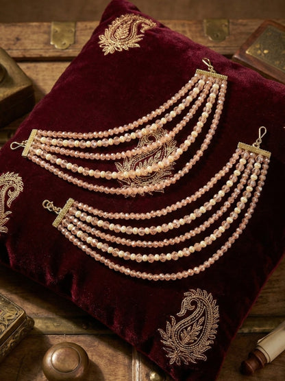 Meira Jewellery Traditional Gold-Plated Multi-Layered Peach Crystal Beaded Ear Chain for Women & Girls, Ethnic Kaan Chain Hair Accessories, Stylish Indian Jewellery for Festival, Wedding & Parties-02