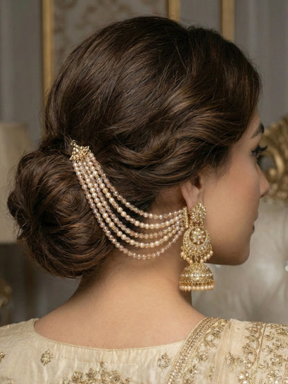 Meira Jewellery Traditional Gold-Plated Multi-Layered Peach Crystal Beaded Ear Chain for Women & Girls, Ethnic Kaan Chain Hair Accessories, Stylish Indian Jewellery for Festival, Wedding & Parties-02