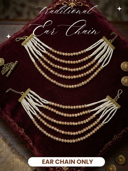 Meira Jewellery Traditional Gold-Plated Multi-Layered Peach Crystal Beaded Ear Chain for Women & Girls, Ethnic Kaan Chain Hair Accessories, Stylish Indian Jewellery for Festival, Wedding & Parties-02