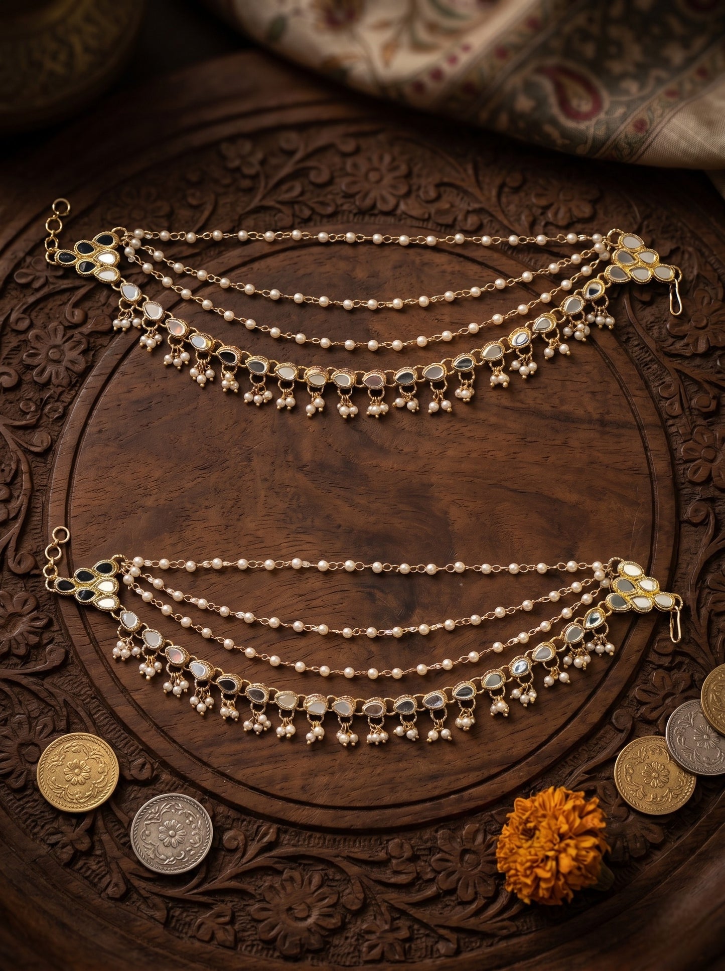 Traditional Pearl Beaded Ear Chain Accessory for Women and Girls