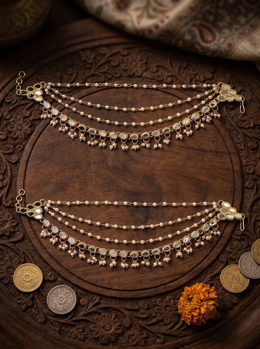 Traditional Pearl Beaded Ear Chain Accessory for Women and Girls