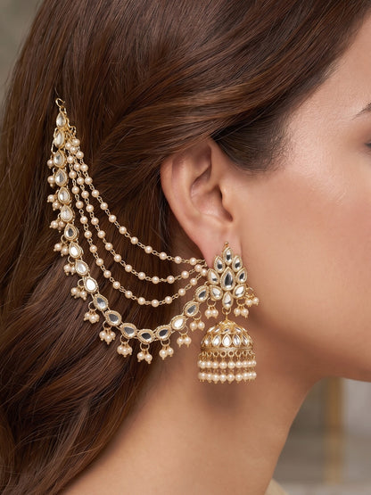 Traditional Pearl Beaded Ear Chain Accessory for Women and Girls