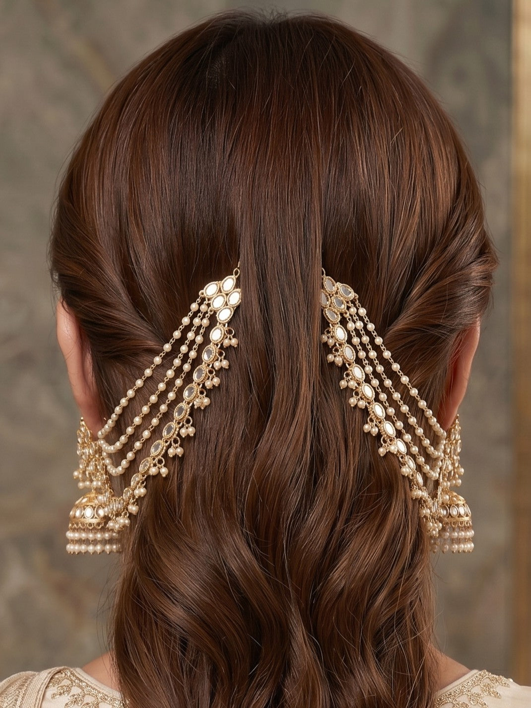 Traditional Pearl Beaded Ear Chain Accessory for Women and Girls