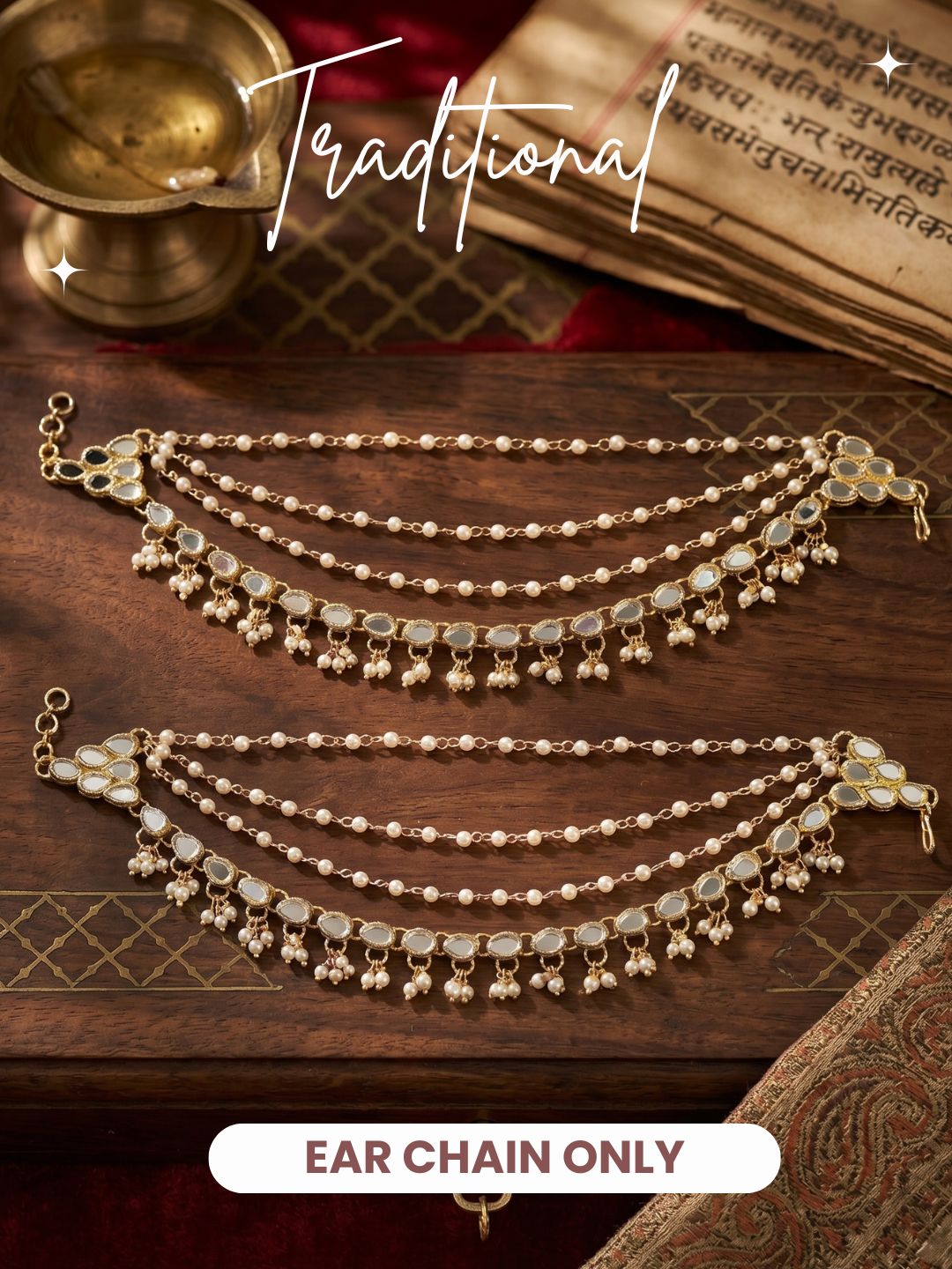 Traditional Pearl Beaded Ear Chain Accessory for Women and Girls