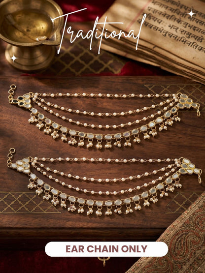 Traditional Pearl Beaded Ear Chain Accessory for Women and Girls