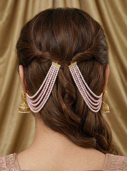 Gold Plated Multi-Layer Pearl Beaded Ear Chain for Women and Girls