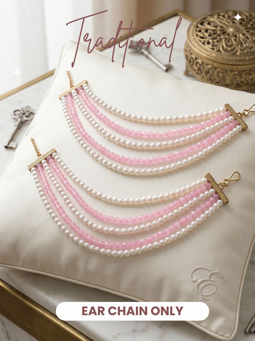 Gold Plated Multi-Layer Pearl Beaded Ear Chain for Women and Girls