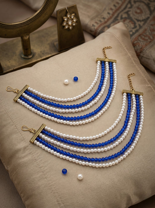 Gold Plated Multi-Layer Pearl Beaded Ear Chain for Women and Girls