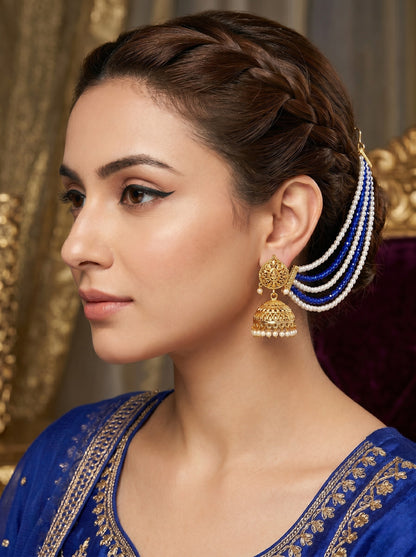 Gold Plated Multi-Layer Pearl Beaded Ear Chain for Women and Girls