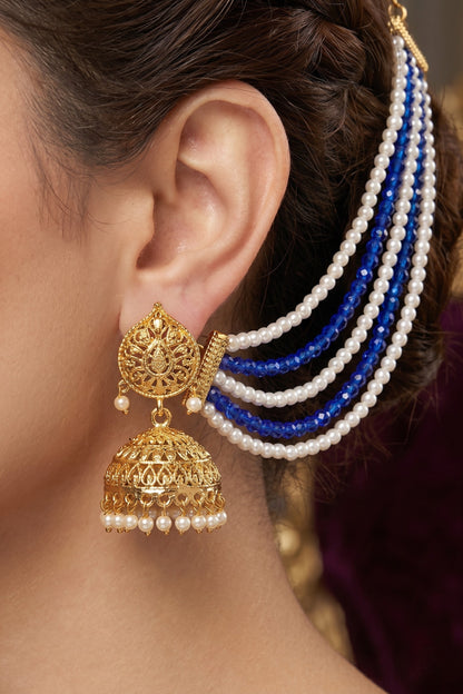 Gold Plated Multi-Layer Pearl Beaded Ear Chain for Women and Girls