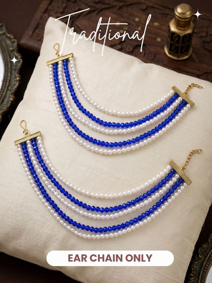 Gold Plated Multi-Layer Pearl Beaded Ear Chain for Women and Girls