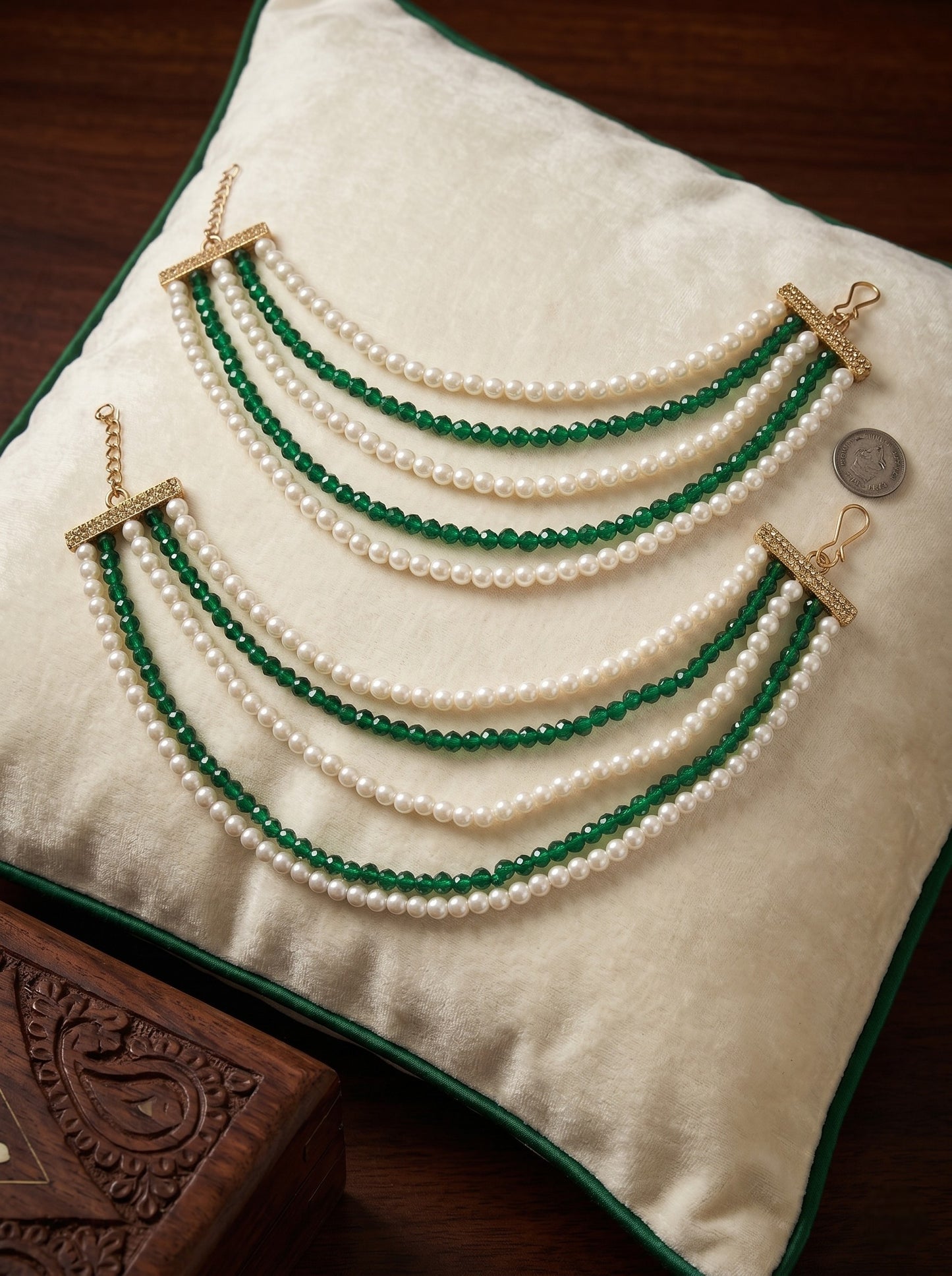 Gold Plated Multi-Layer Pearl Beaded Ear Chain for Women and Girls