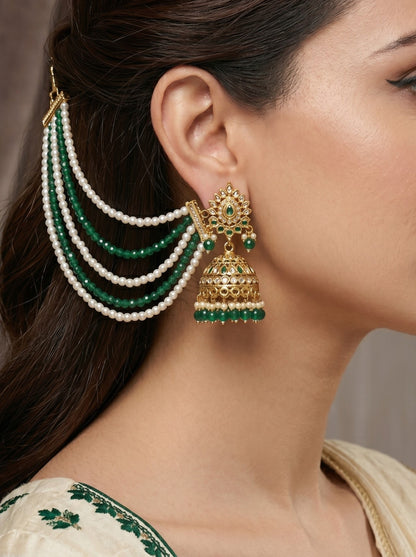 Gold Plated Multi-Layer Pearl Beaded Ear Chain for Women and Girls