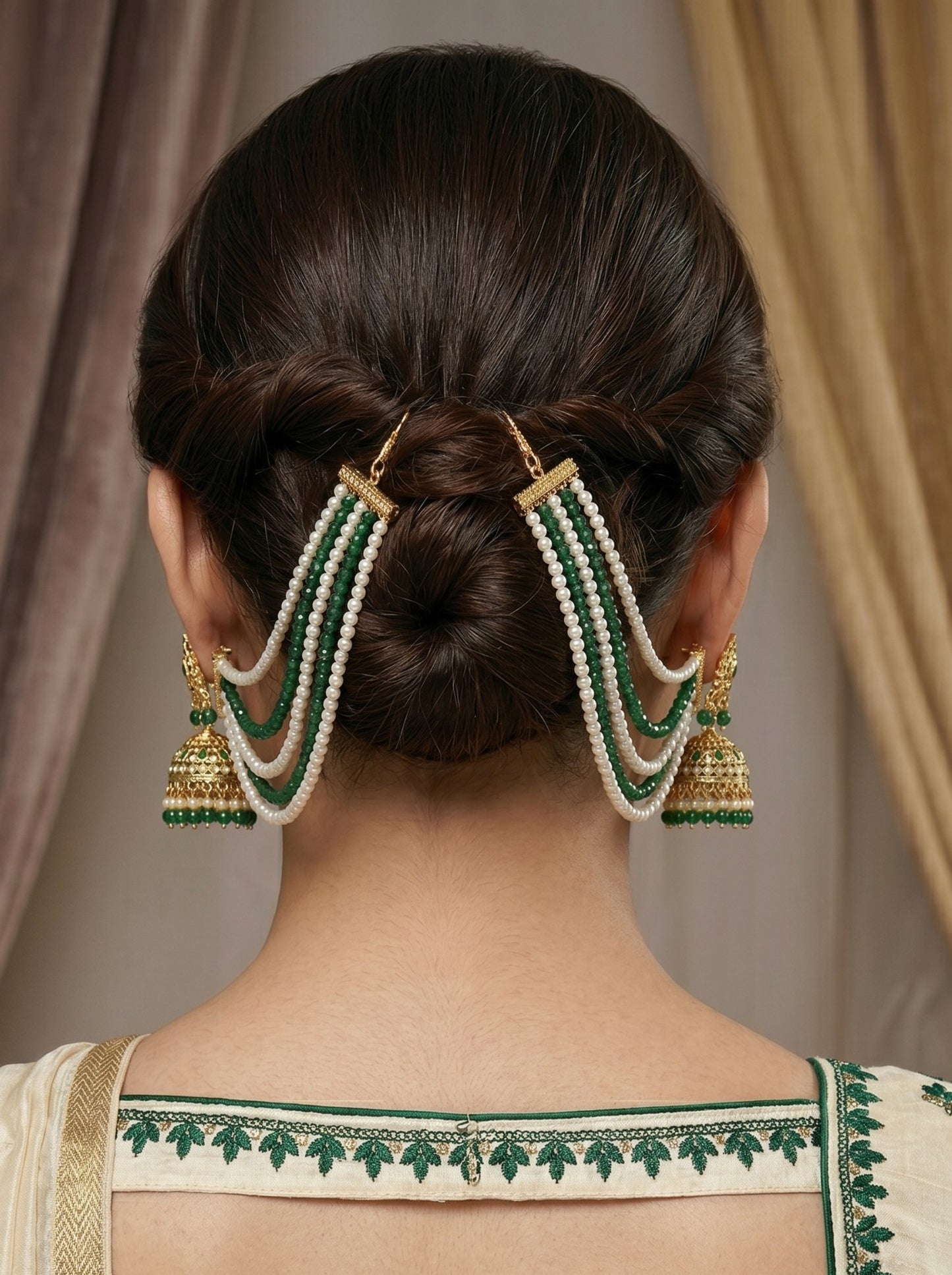 Gold Plated Multi-Layer Pearl Beaded Ear Chain for Women and Girls
