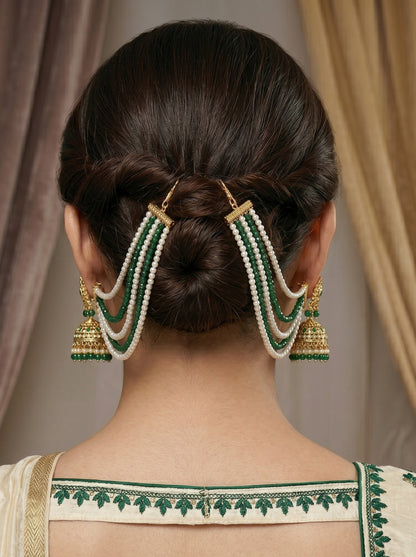 Gold Plated Multi-Layer Pearl Beaded Ear Chain for Women and Girls