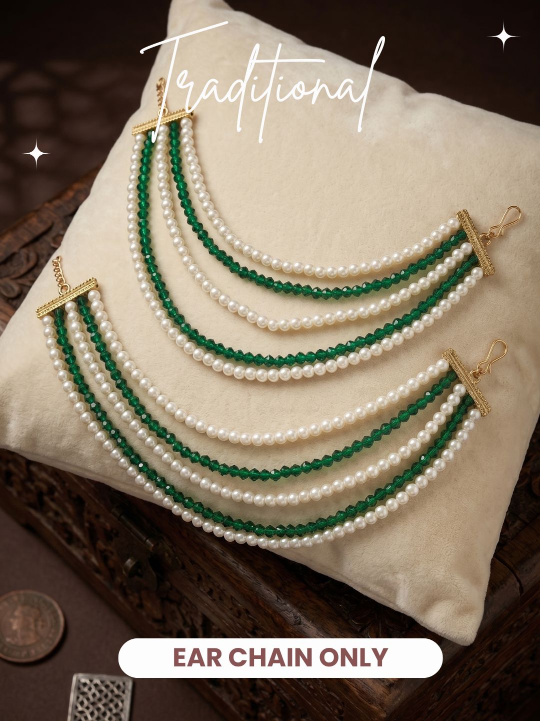 Gold Plated Multi-Layer Pearl Beaded Ear Chain for Women and Girls