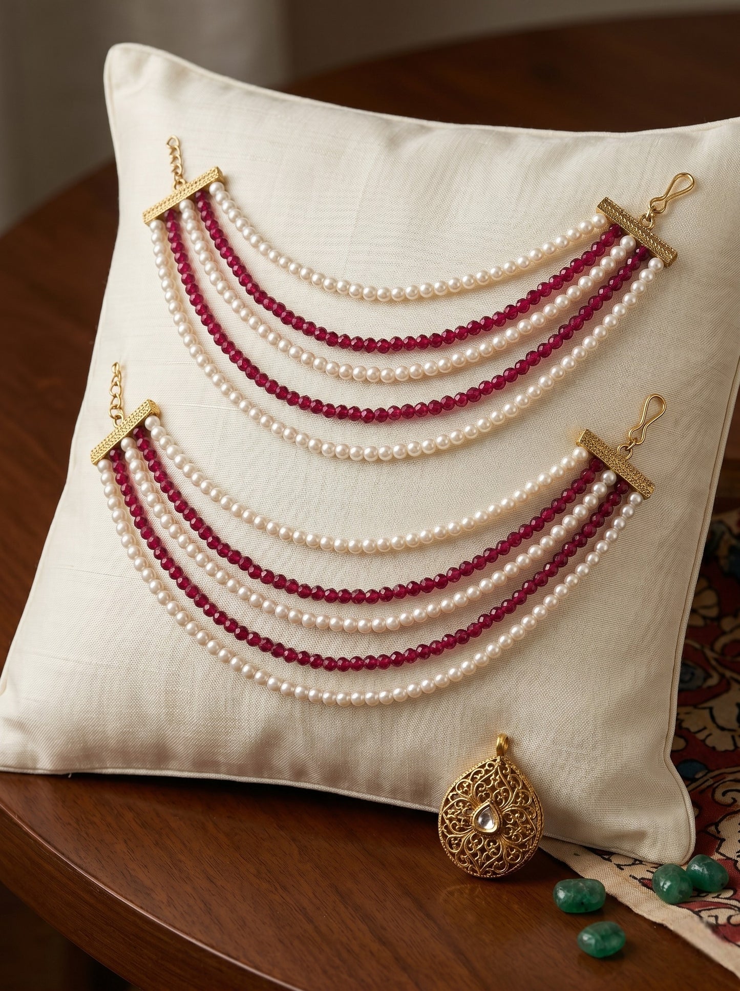 Gold Plated Multi-Layer Pearl Beaded Ear Chain for Women and Girls