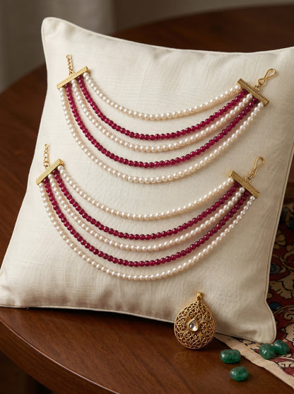 Gold Plated Multi-Layer Pearl Beaded Ear Chain for Women and Girls