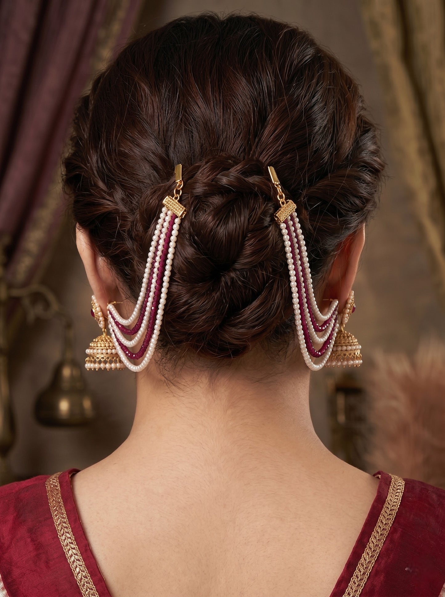 Gold Plated Multi-Layer Pearl Beaded Ear Chain for Women and Girls