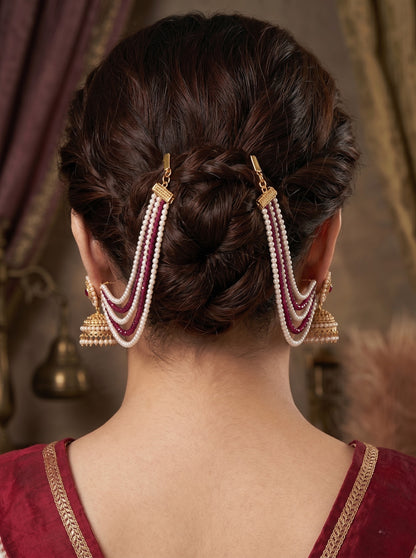 Gold Plated Multi-Layer Pearl Beaded Ear Chain for Women and Girls