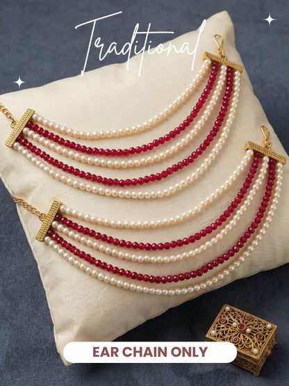 Gold Plated Multi-Layer Pearl Beaded Ear Chain for Women and Girls