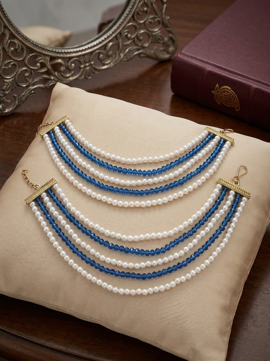Gold Plated Multi-Layer Pearl Beaded Ear Chain for Women and Girls
