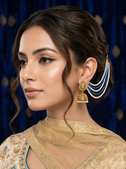 Gold Plated Multi-Layer Pearl Beaded Ear Chain for Women and Girls